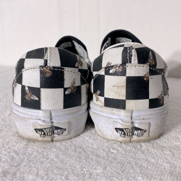 Vans Unisex Slip On Black & White Bee Check Sneakers 8/6.5 - Picture 6 of 13